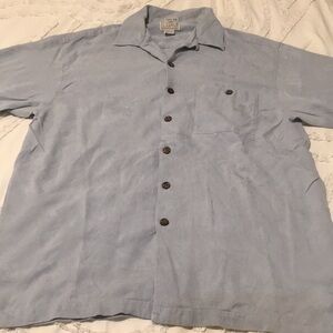 Luau Men's Light Blue Short-Sleeve Button-Up Shirt L 100% silk